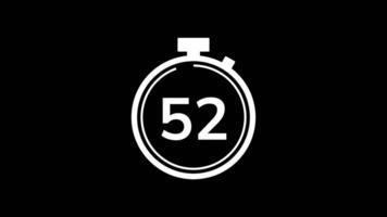 55 seconds countdown timer animation from 55 to 0 seconds. Modern white stopwatch cowndown timer on black background video