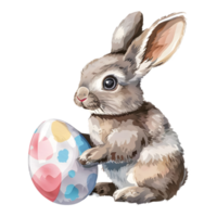ai généré autocollant de une mignonne lapin avec coloré Pâques des œufs sur une transparent Contexte - ai généré png
