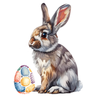 AI generated Sticker of a Cute Bunny With Colorful Easter Eggs On a Transparent Background - Ai Generated png