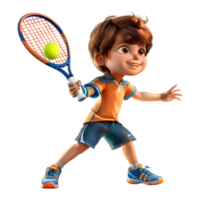 ai gegenereerd 3d renderen van een jongen spelen tennis Aan transparant achtergrond - ai gegenereerd png