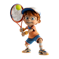 ai genererad 3d tolkning av en pojke spelar tennis på transparent bakgrund - ai genererad png