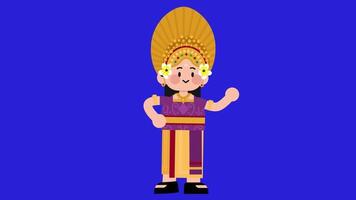 Female Cartoon Balinese Speaking Loop Animation Cycle Blue Screen video