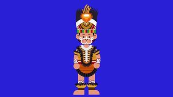 2d ciclo continuo animazione maschio cartone animato papua tradizionale danza su schermo blu video