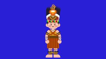 2D loop Animation Female Cartoon Papua Traditional Dance On bluescreen video