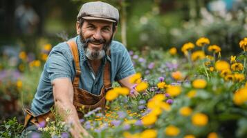 AI generated Man Wearing Hat Standing in Garden photo