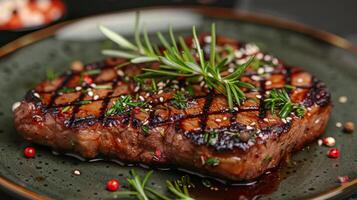 AI generated Juicy Steak on Plate With Fork photo