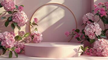 AI generated Pink Flowers on Table photo