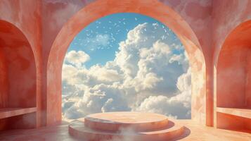 AI generated Room With Round Window and Clouds photo