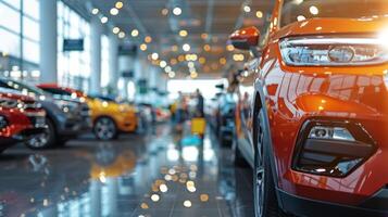 AI generated Line of Cars Parked in Parking Garage photo