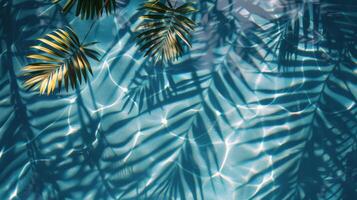 ai generado tropical piscina con palma arboles y azul agua foto