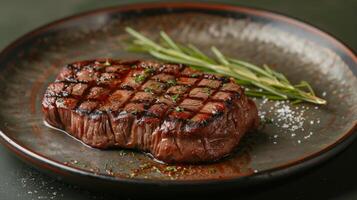 AI generated Juicy Steak on Plate With Fork photo