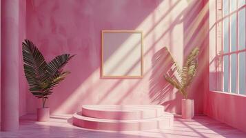 AI generated Pink Room With Gold Frame photo