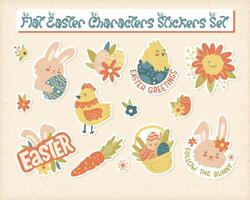 Flat Easter Characters Stickers Set vector