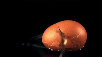 Super slow motion raw egg is broken against the table. On a black background. Filmed on a high-speed camera at 1000 fps. video