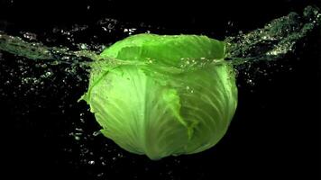 Super slow motion cabbage in water with air bubbles. On a black background. Filmed on a high-speed camera at 1000 fps. video