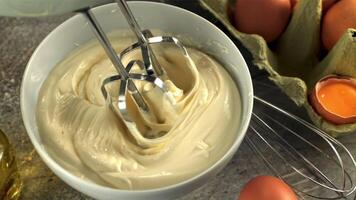 Super slow motion cooking delicious mayonnaise. On a gray background. Filmed on a high-speed camera at 1000 fps. video