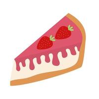 cake slice with strawberry and melted cream. strawberry on cake. melted strawberry cream. topping strawberry vector