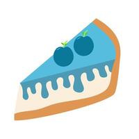 A blueberry pie slice with blueberry sauce drizzled on top. The pie has two blueberries on top of each half. blueberry cake. vector