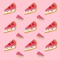 pattern strawberry cake. strawberry cream on cake. melted strawberry cream. pattern with two cake strawberry cream vector