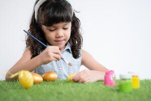 Easter bunny fun with little children the beauty of friendship between humans and animals photo