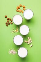 Nuts non diary milk for healthy and dietary nutrition. Natural Lactose Free Product photo