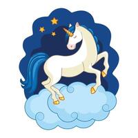 Sleeping cute unicorn on a cloud on the background of the starry sky. Isolated object. vector