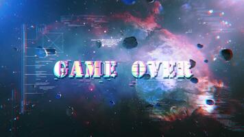 GAME OVER text abstract with exploration on deep space video