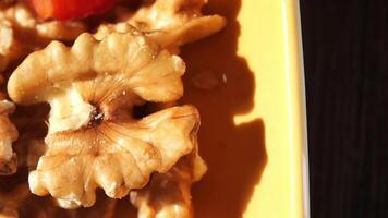 walnut on a plate on table video