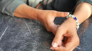 Jeweler bracelet on the female wrist. video