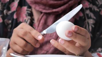 woman hand perfectly Peeled Boiled Eggs video