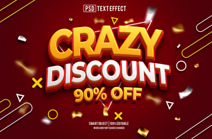 crazy discount text effect, font editable, typography, 3d text psd