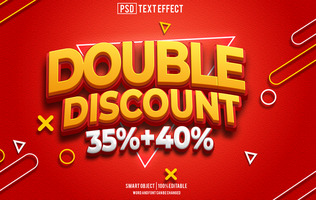 double discount  text effect, font editable, typography, 3d text psd