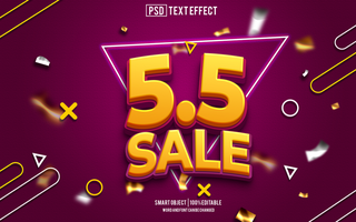 5 5 sale text effect, font editable, typography, 3d text psd