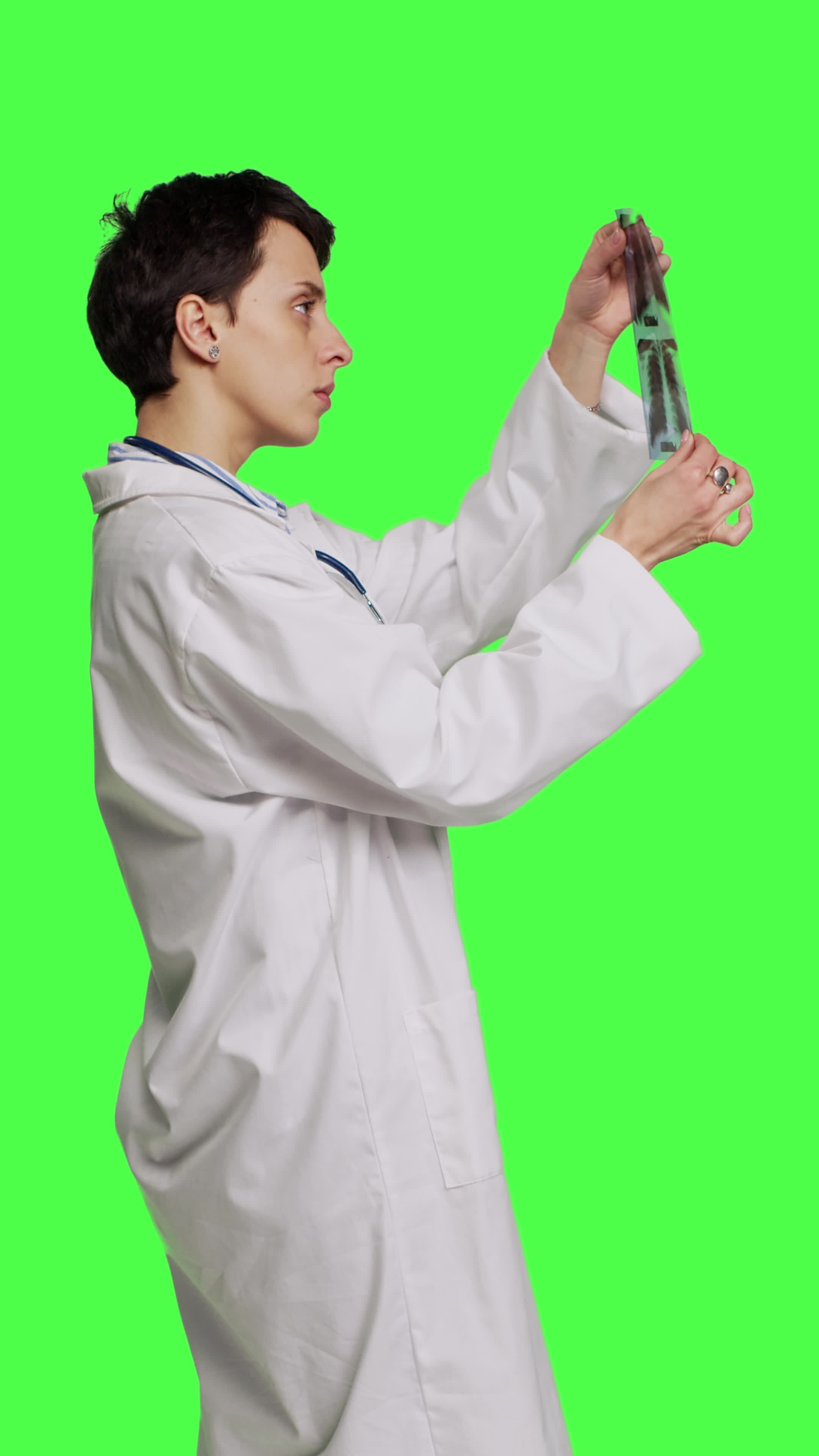 Profile General practitioner examining radiography scan against