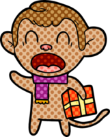 macaco de desenho animado gritando carregando presente de natal png