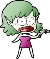 cartoon shocked alien girl with ray gun png