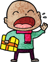 cartoon shouting bald man with present png