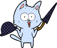 funny cartoon cat with hat and umbrella png