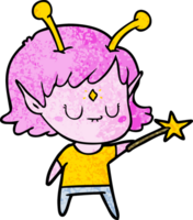 cartoon alien girl with wand png
