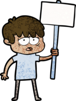 cartoon exhausted boy with placard png