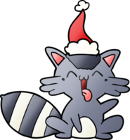 mignonne main tiré pente dessin animé de une raton laveur portant Père Noël chapeau png