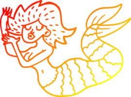 caldo pendenza linea disegno di un' cartone animato donna sirena png