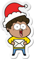 hand drawn sticker cartoon of a happy man wearing santa hat png