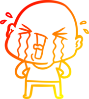 warm gradient line drawing of a cartoon crying bald man png