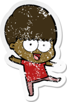 distressed sticker of a happy cartoon boy png