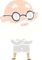homme curieux de dessin animé de style plat couleur avec barbe et lunettes png