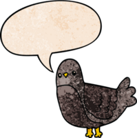 cartoon bird with speech bubble in retro texture style png
