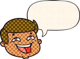 happy cartoon male face with speech bubble in comic book style png