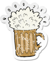 retro distressed sticker of a cartoon frothy beer png