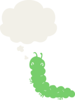 cartoon caterpillar with thought bubble in retro style png